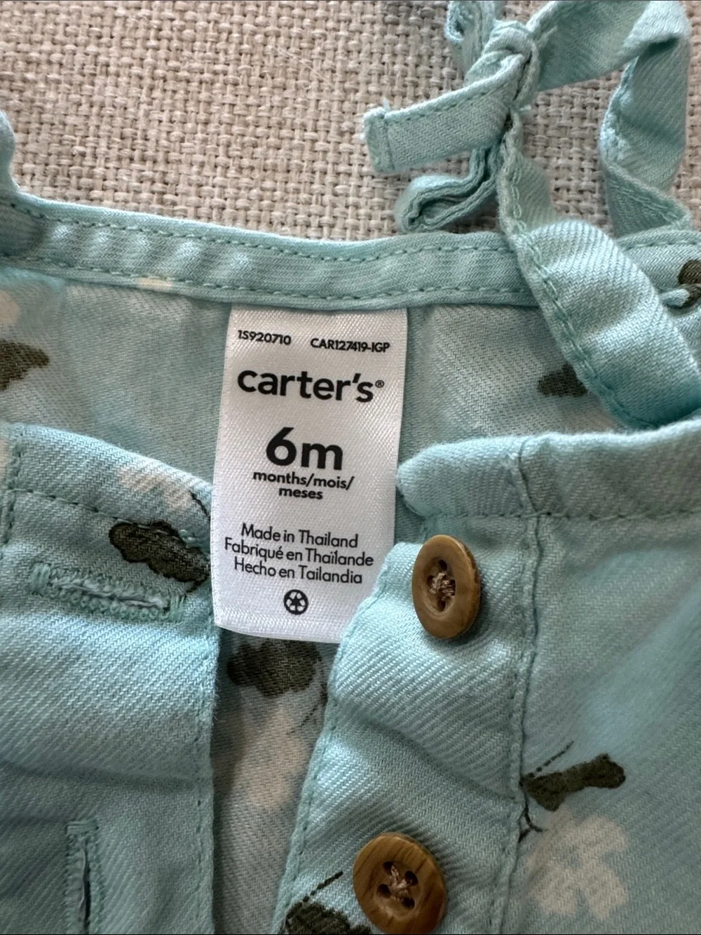 Carter's Light Aqua Floral Bubble Romper with Button Front